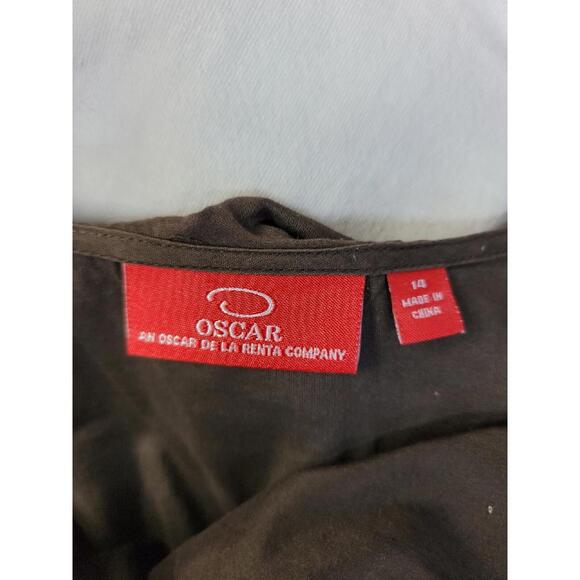 Oscar De La Renta, Size 14 Brown Buttons Up Ruffled Women's Top Blouse #R1 - Picture 9 of 10